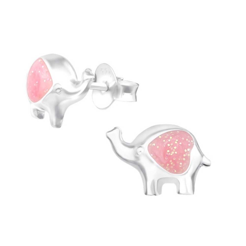 925 Sterling Silver Pink Glitter Elephant Earrings